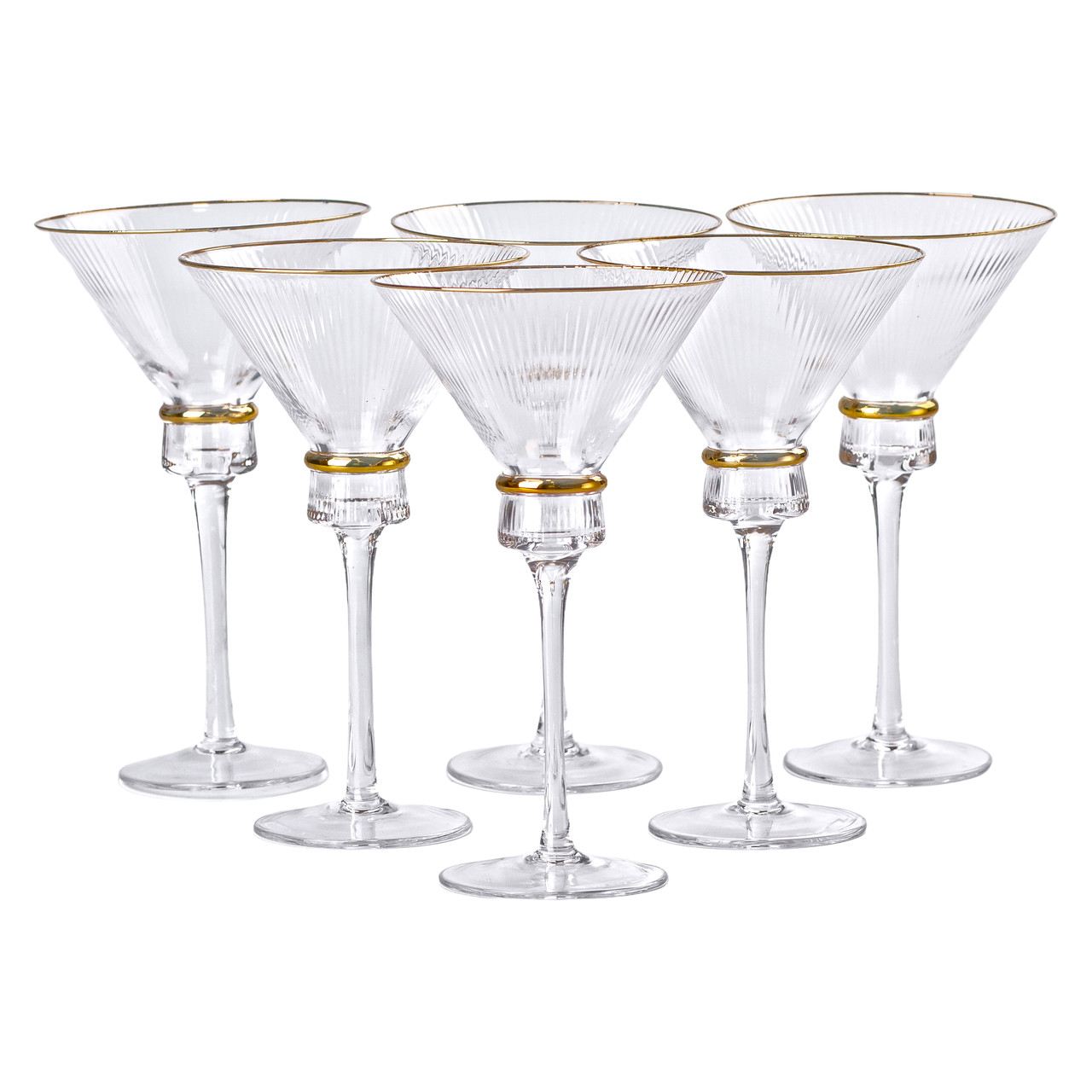 Набір прозорих келихів для мартіні 300 мл із золотим обідком — 6 штук