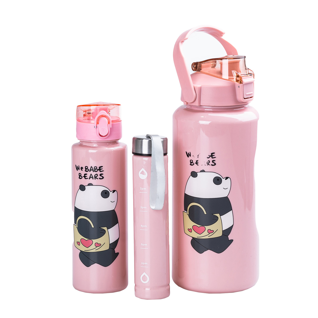Набір пляшок 3 в 1 Панда з поїлкою і ручкою 0.3 (л) 0.7 (л) 2 (л) рожевий