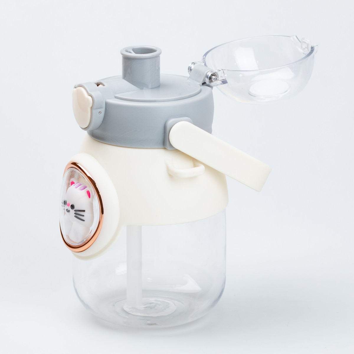 Пляшка для води з трубочкою 820 мл дитяча з ручкою та ремінцем Сірий