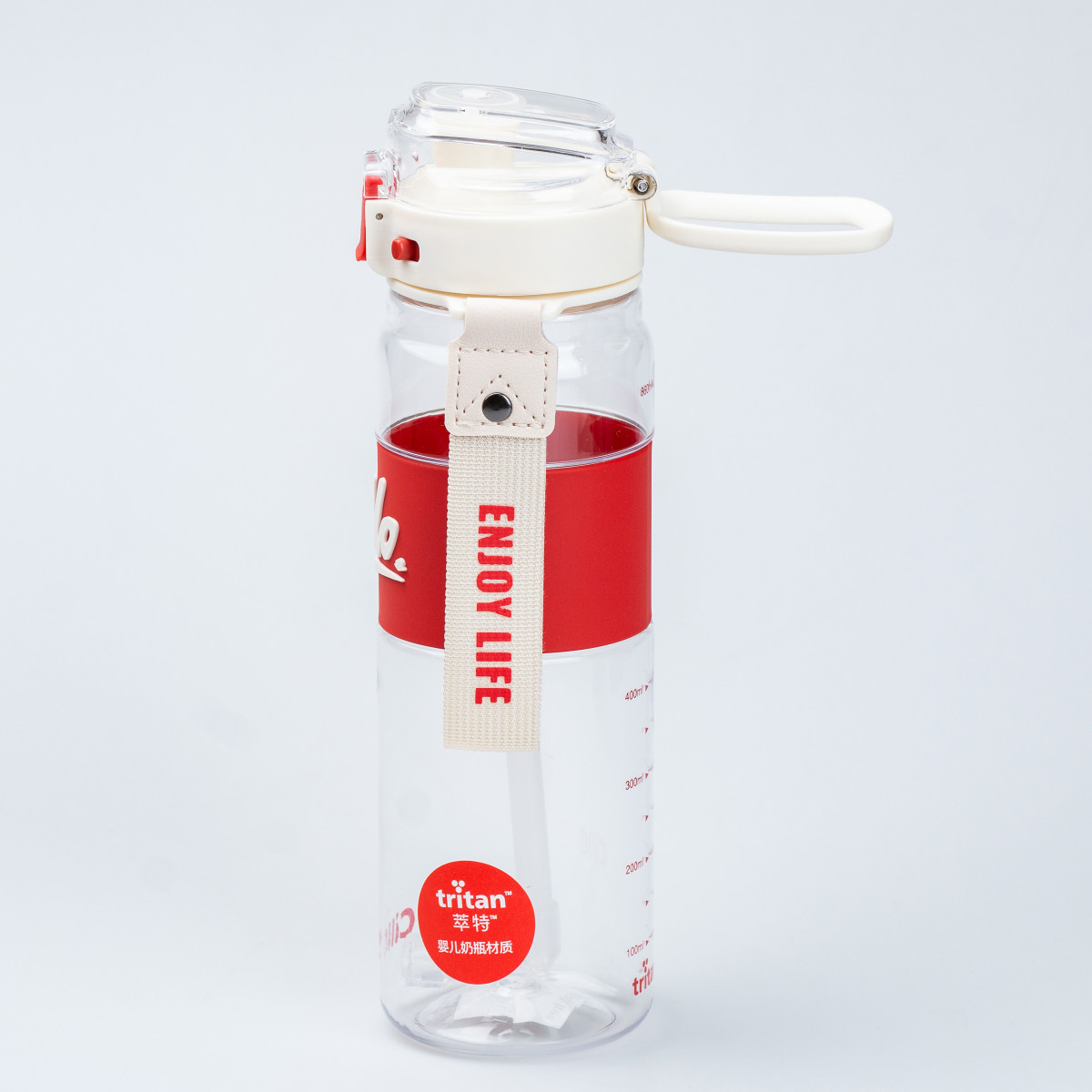 Пляшка для води 860 мл тритан з ремінцем і ручкою Червона