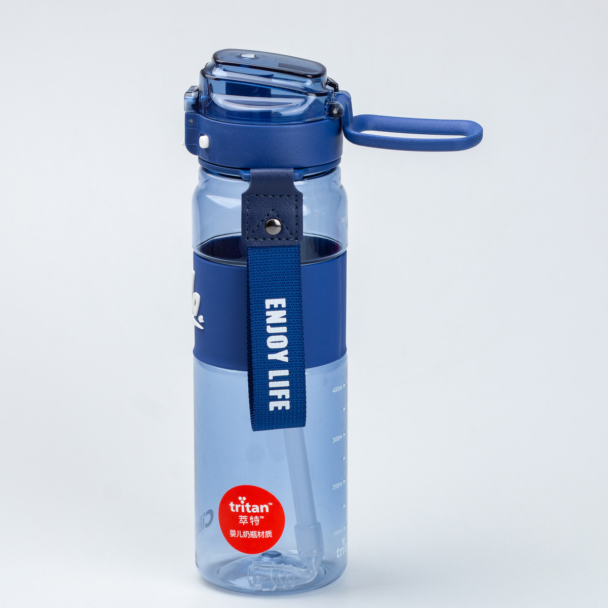 Пляшка для води 860 мл тритан з ремінцем і ручкою Синя