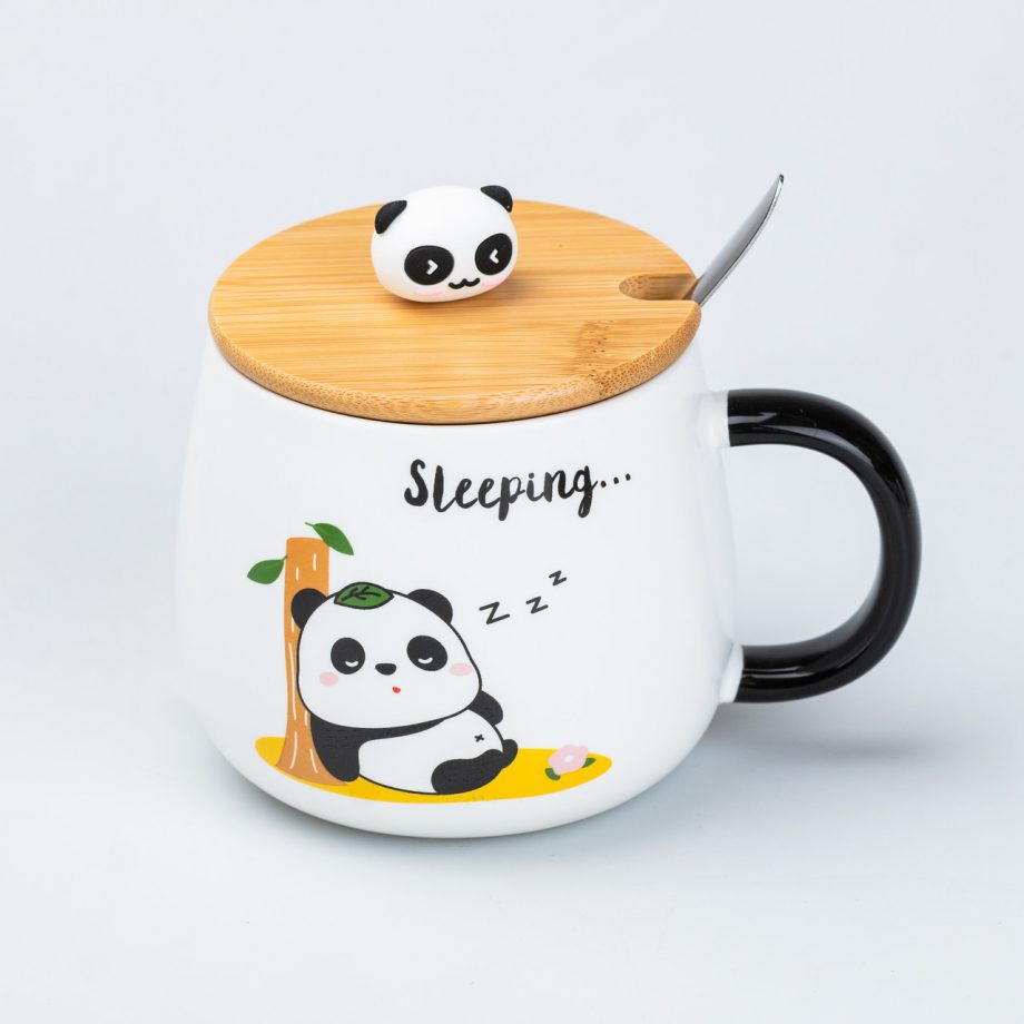 Чашка керамічна Панда 450 мл з бамбуковою кришкою "Sleeping"