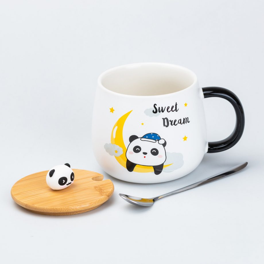 Чашка керамічна Панда 450 мл з бамбуковою кришкою "Sweet Dream"