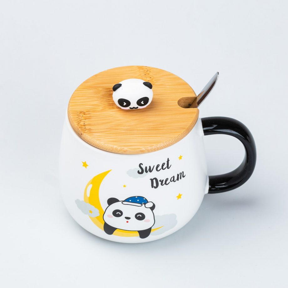 Чашка керамічна Панда 450 мл з бамбуковою кришкою "Sweet Dream"