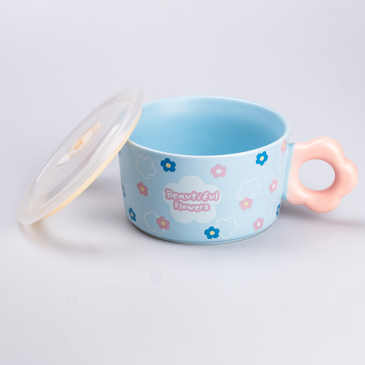 Миска для локшини керамічна 750 мл із кришкою Блакитна