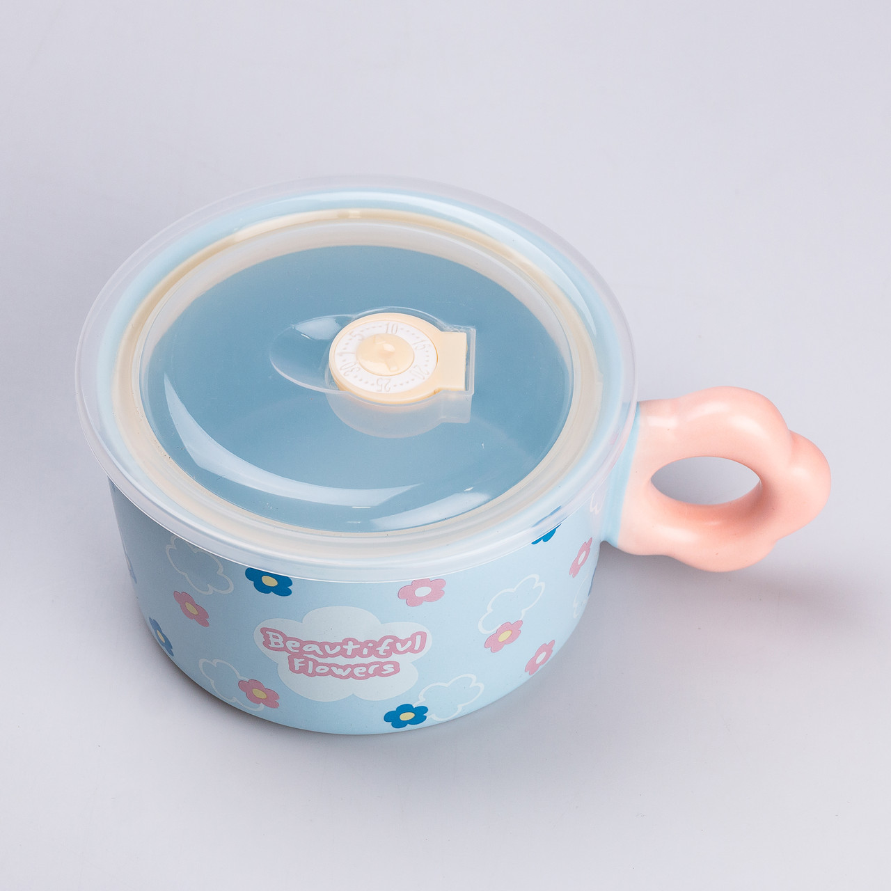 Миска для локшини керамічна 750 мл із кришкою Блакитна