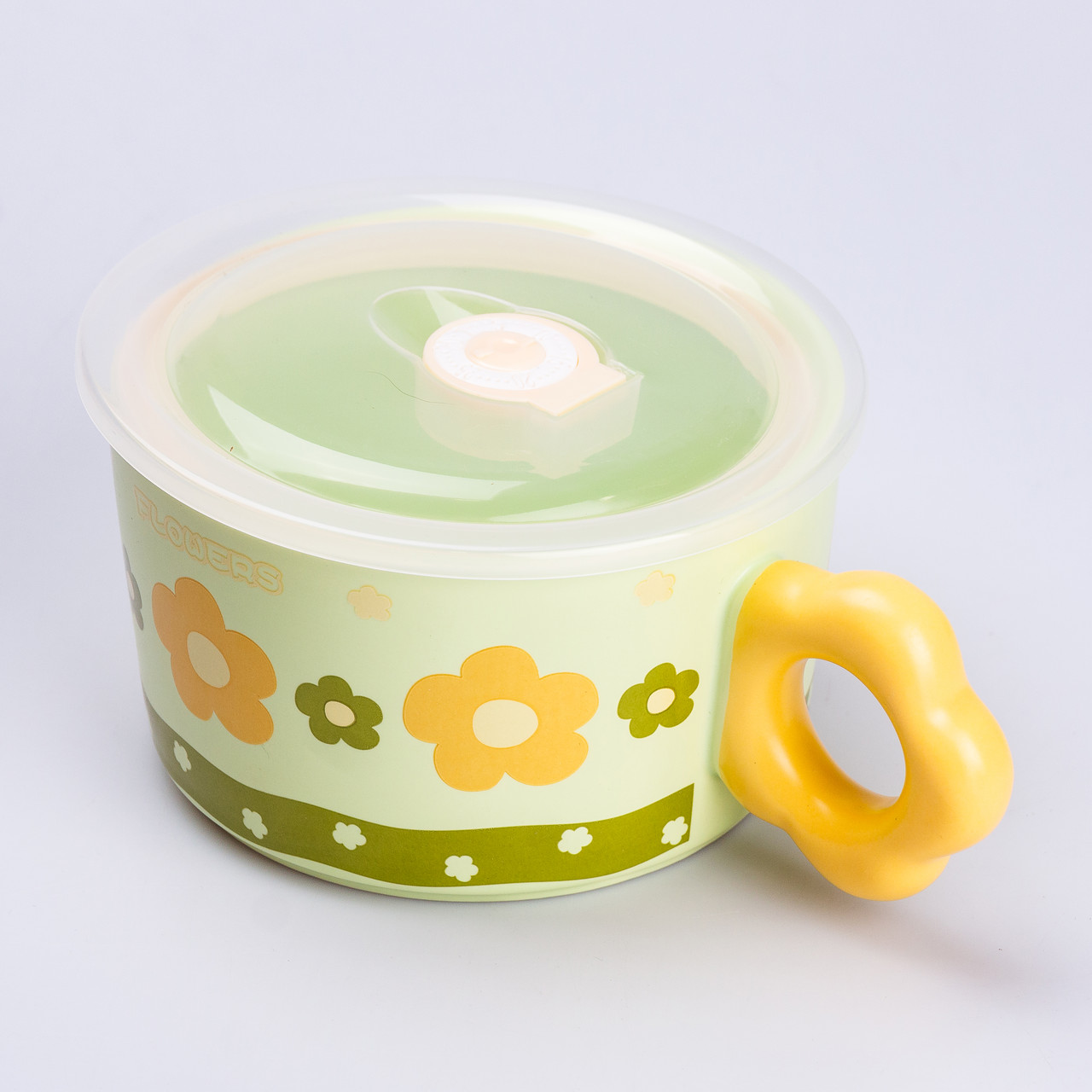 Миска для локшини керамічна 750 мл із кришкою Зелена