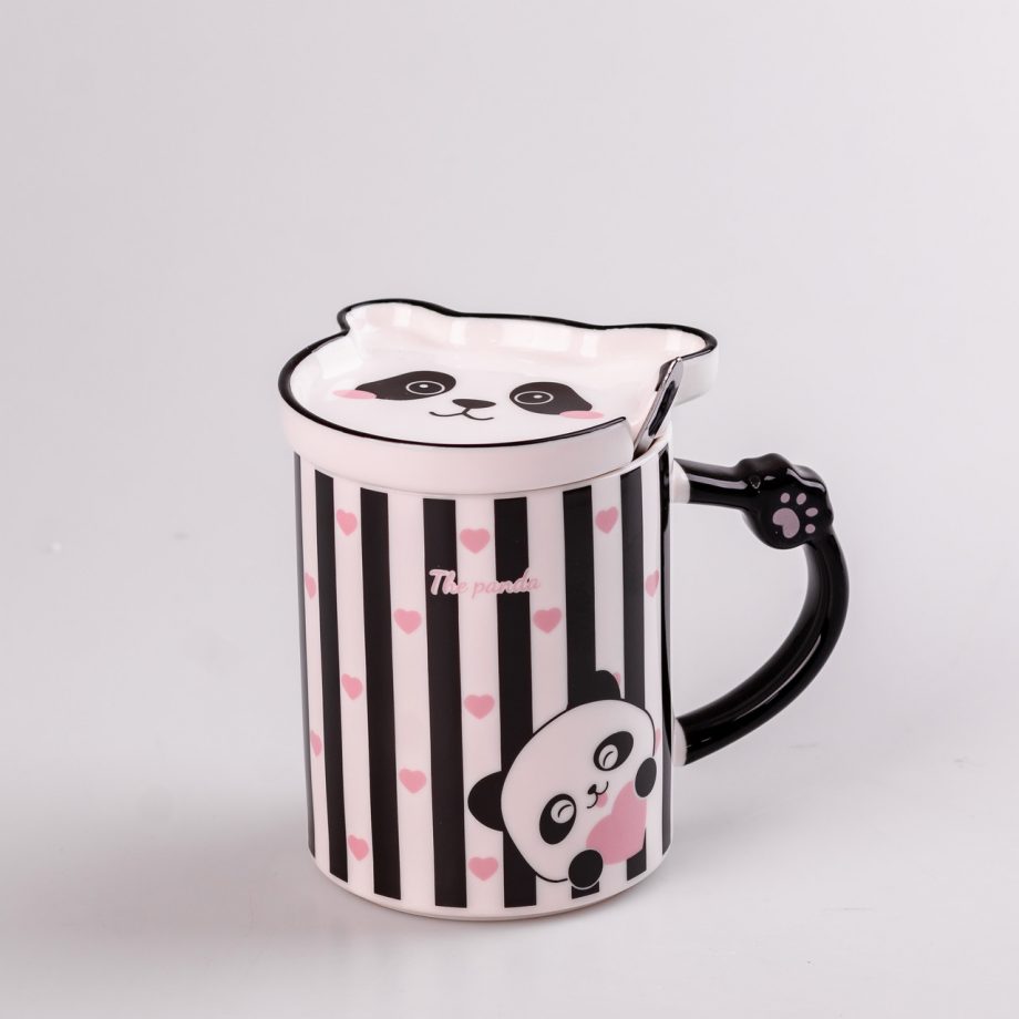 Чашка керамічна The Panda 350мл з блюдцем та ложкою Смужка