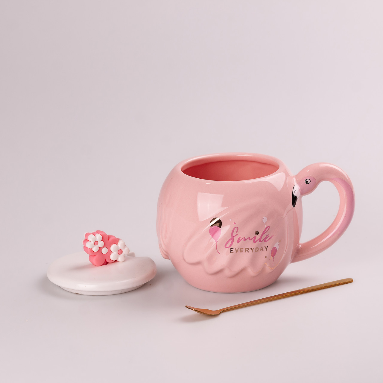 Чашка керамічна Flamingo 500мл з кришкою і ложкою чашки для кави Smile