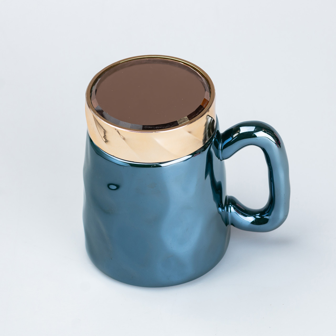 Чашка з кришкою 450 мл керамічна в дзеркальній глазурі Зелена