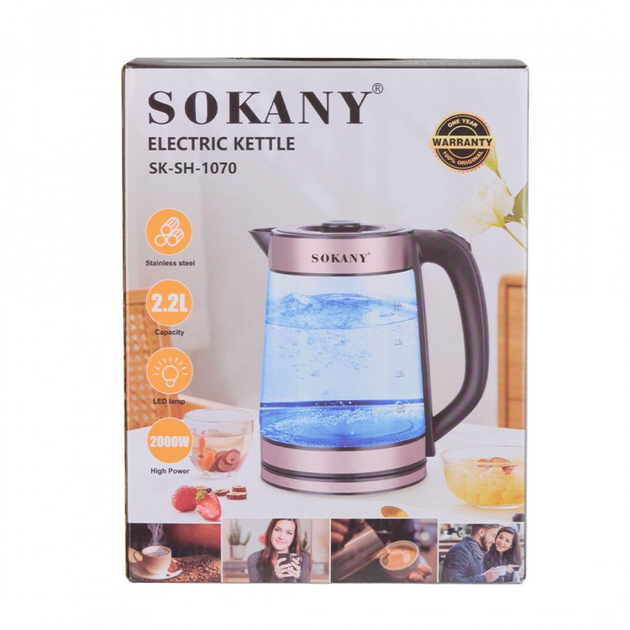 Чайник електричний Sokany SKSH1070CST скляний 2.2 літра з підсвічуванням