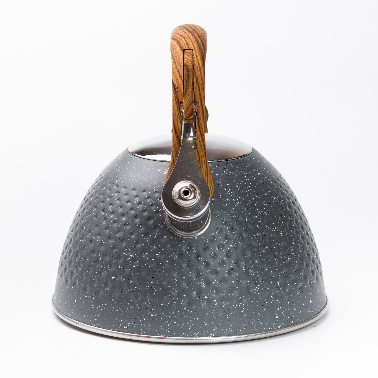 Чайник на 3 літри зі свистком, дерев'яна ручка, сірий, потрійне дно