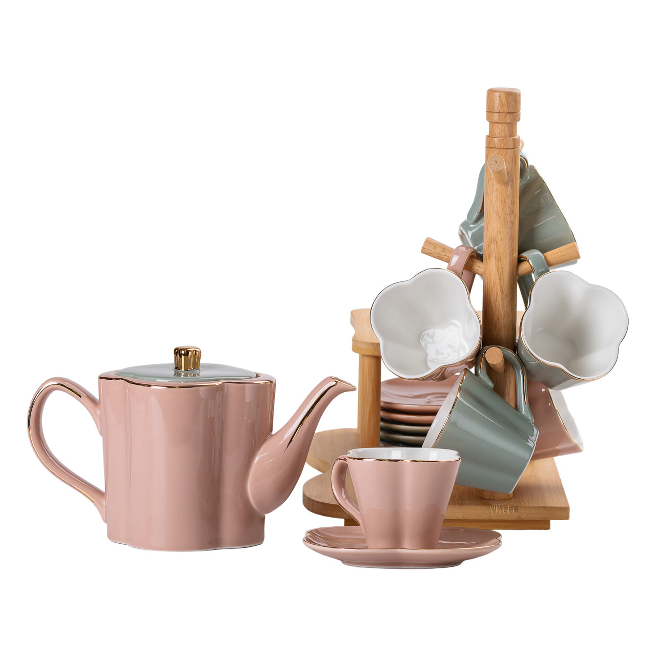Чайний сервіз на 6 персон з бамбуковою підставкою