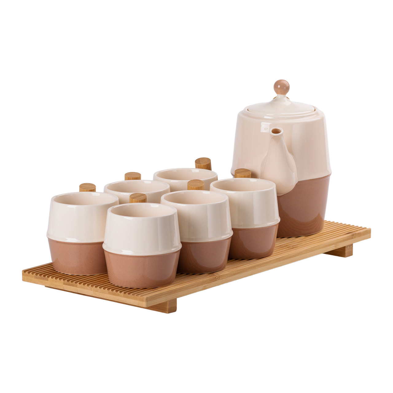 Чайний сервіз на 6 персон з бамбуковою підставкою коричневий