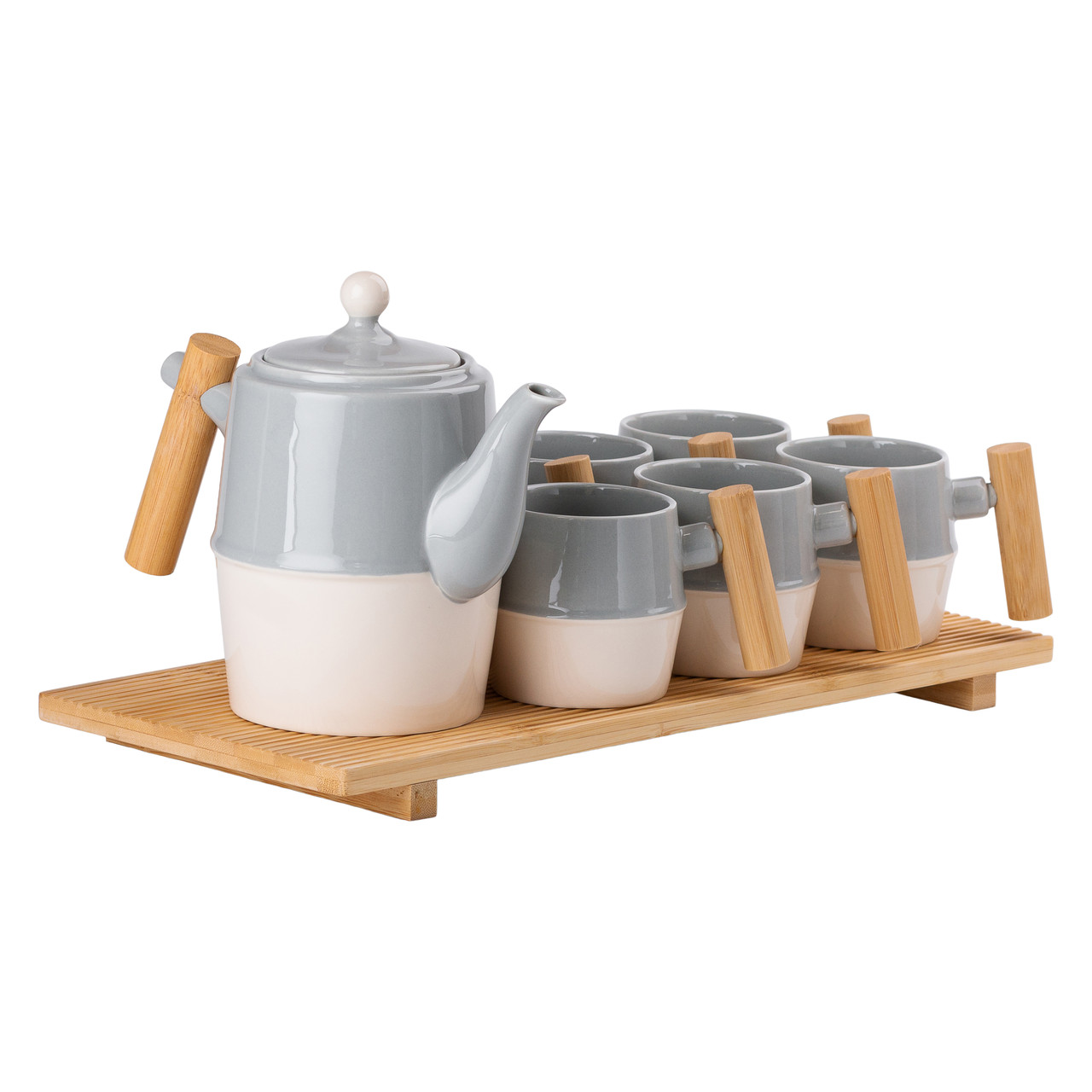 Чайний сервіз на 6 персон з бамбуковою підставкою сірий