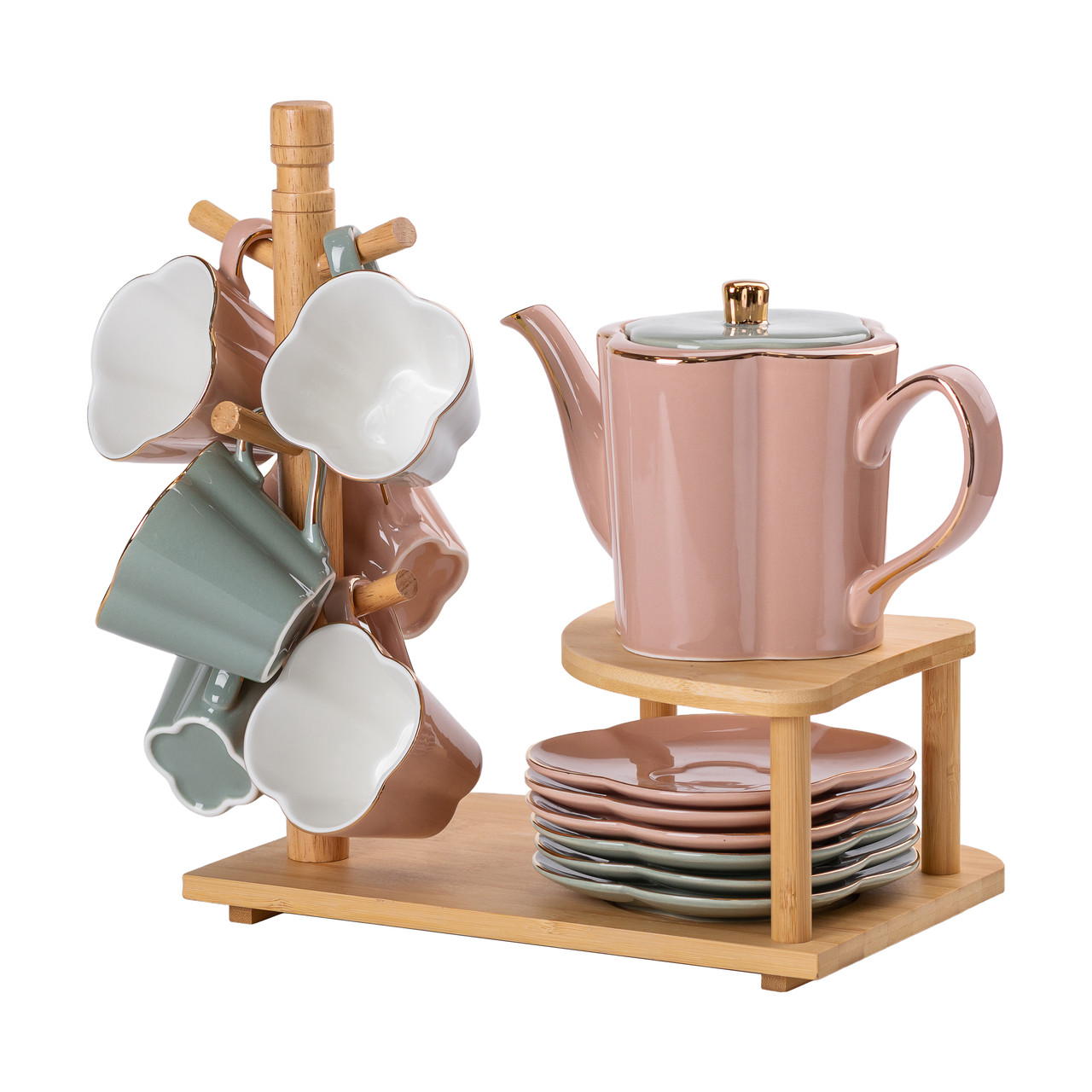 Чайний сервіз на 6 персон з бамбуковою підставкою