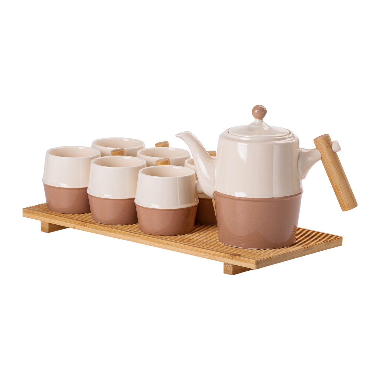 Чайний сервіз на 6 персон з бамбуковою підставкою коричневий