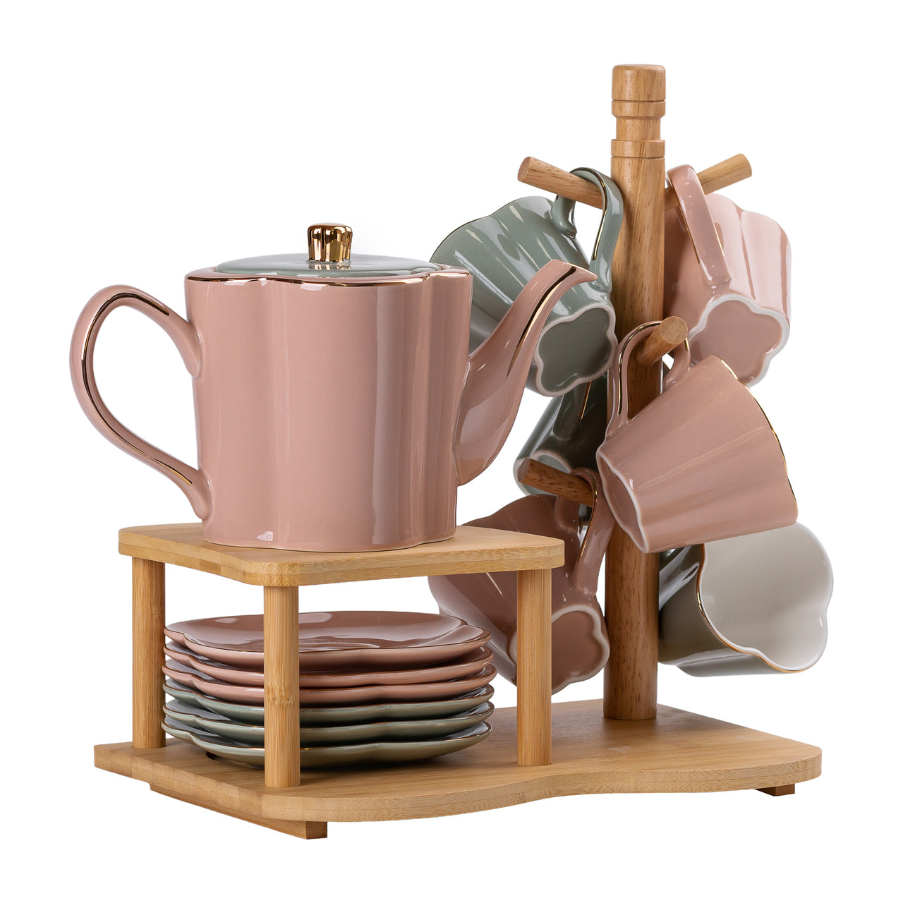 Чайний сервіз на 6 персон з бамбуковою підставкою