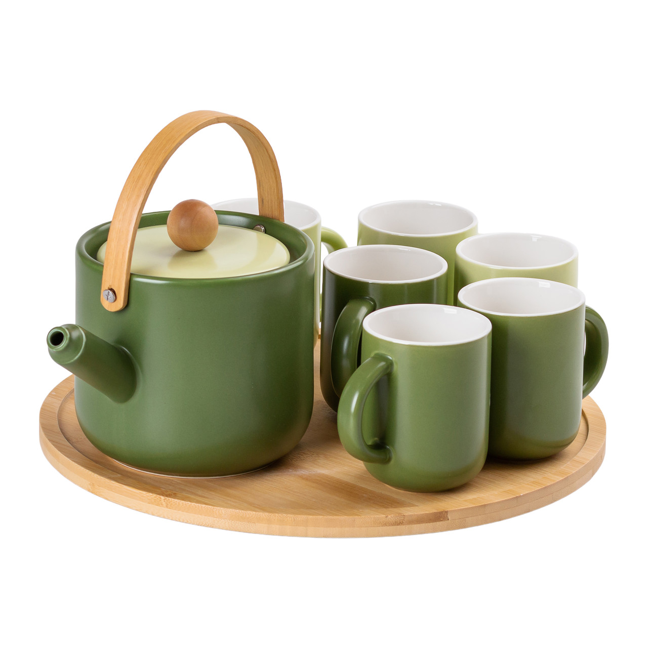 Керамічний чайний сервіз із бамбуковою обертовою підставкою на 6 персон