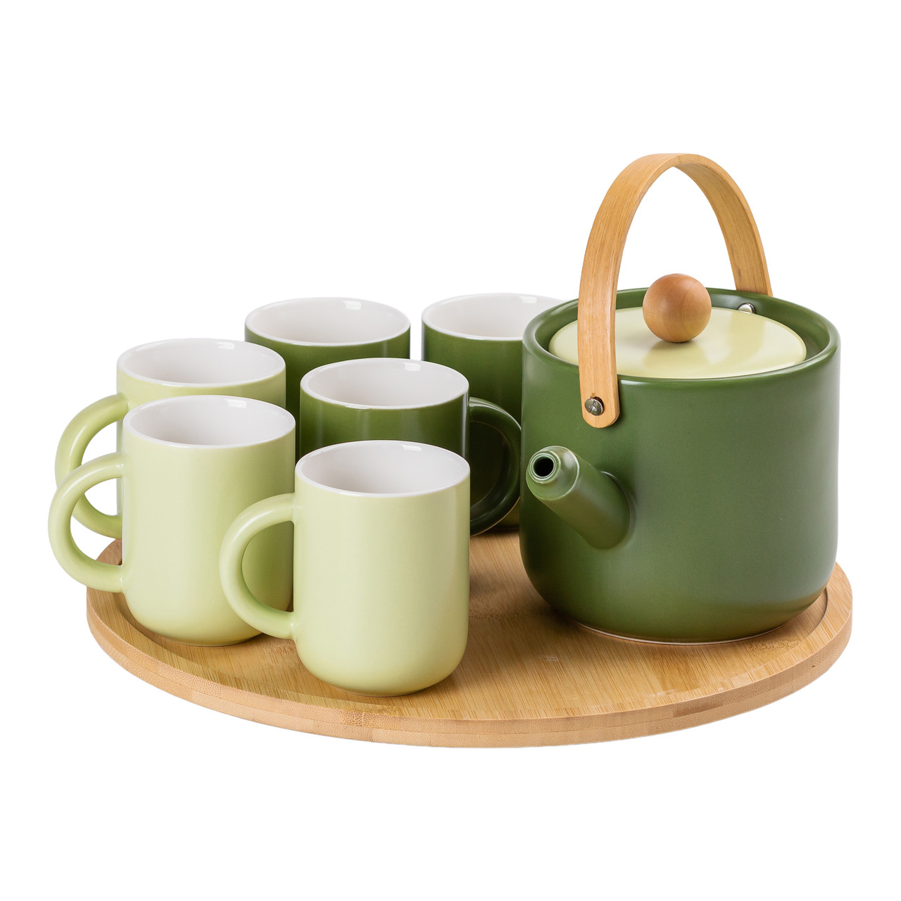 Чайний сервіз на 6 персон з бамбуковою обертовою підставкою, зелений