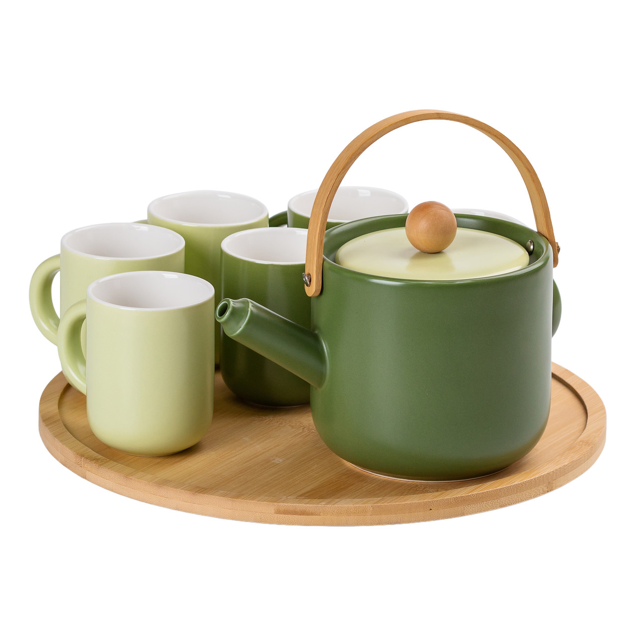 Чайний сервіз на 6 персон з бамбуковою обертовою підставкою, зелений