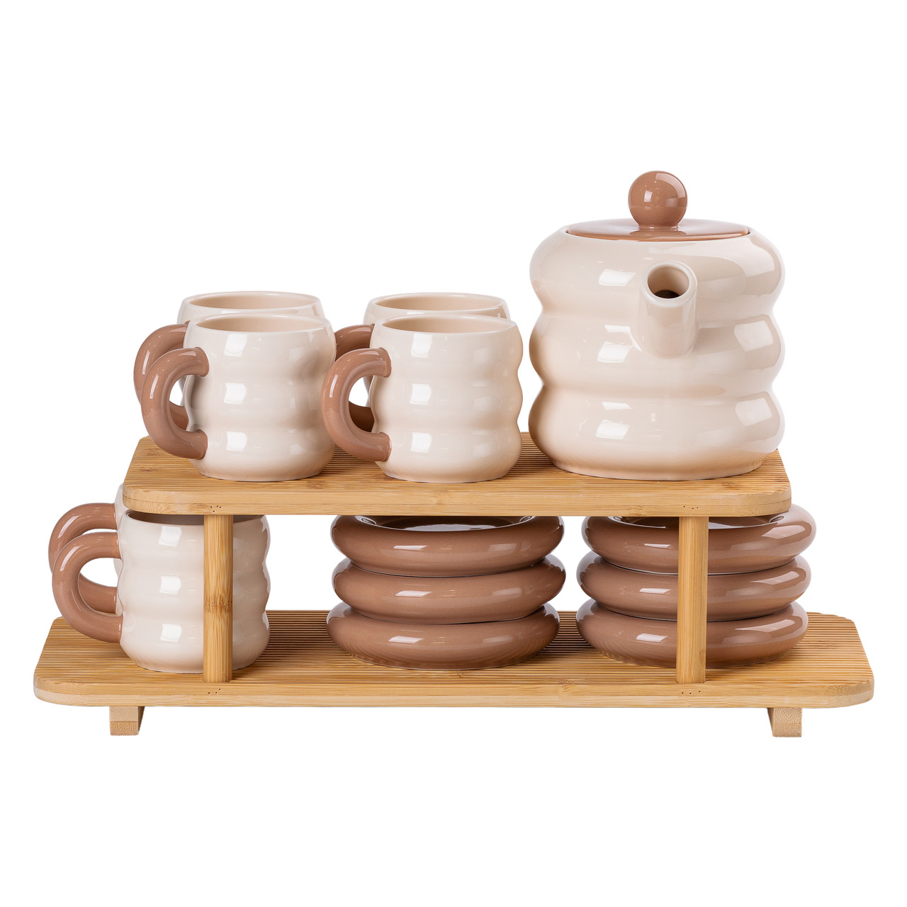 Чайний сервіз на 6 персон з 2-ярусною бамбуковою підставкою