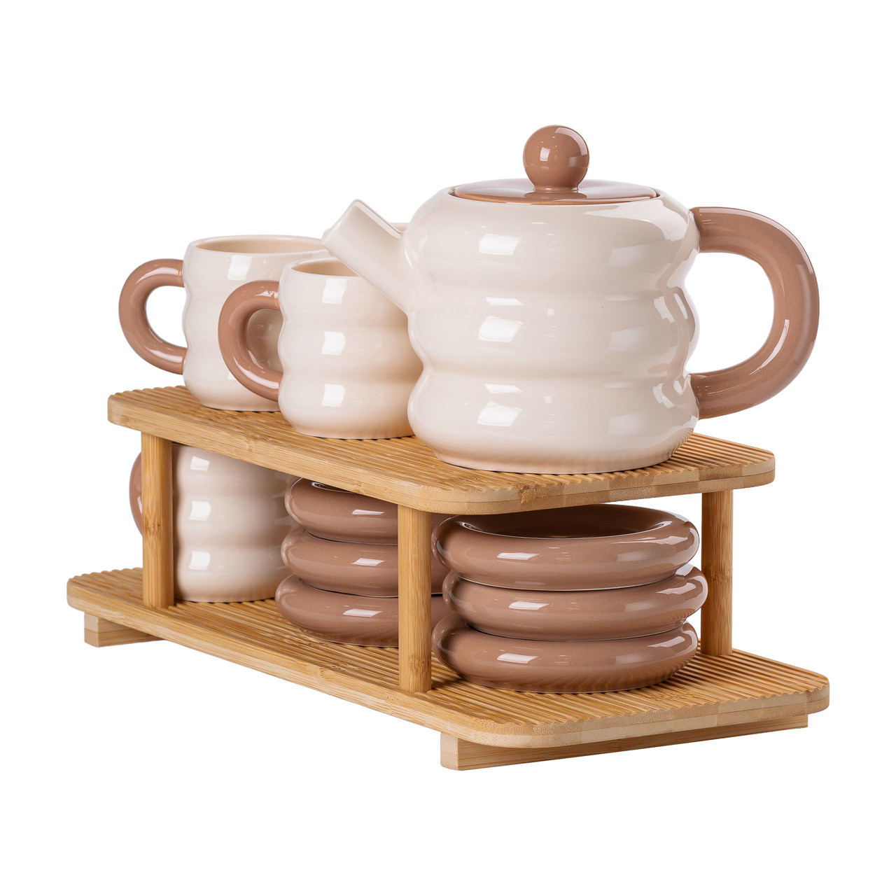 Чайний сервіз на 6 персон з 2-ярусною бамбуковою підставкою