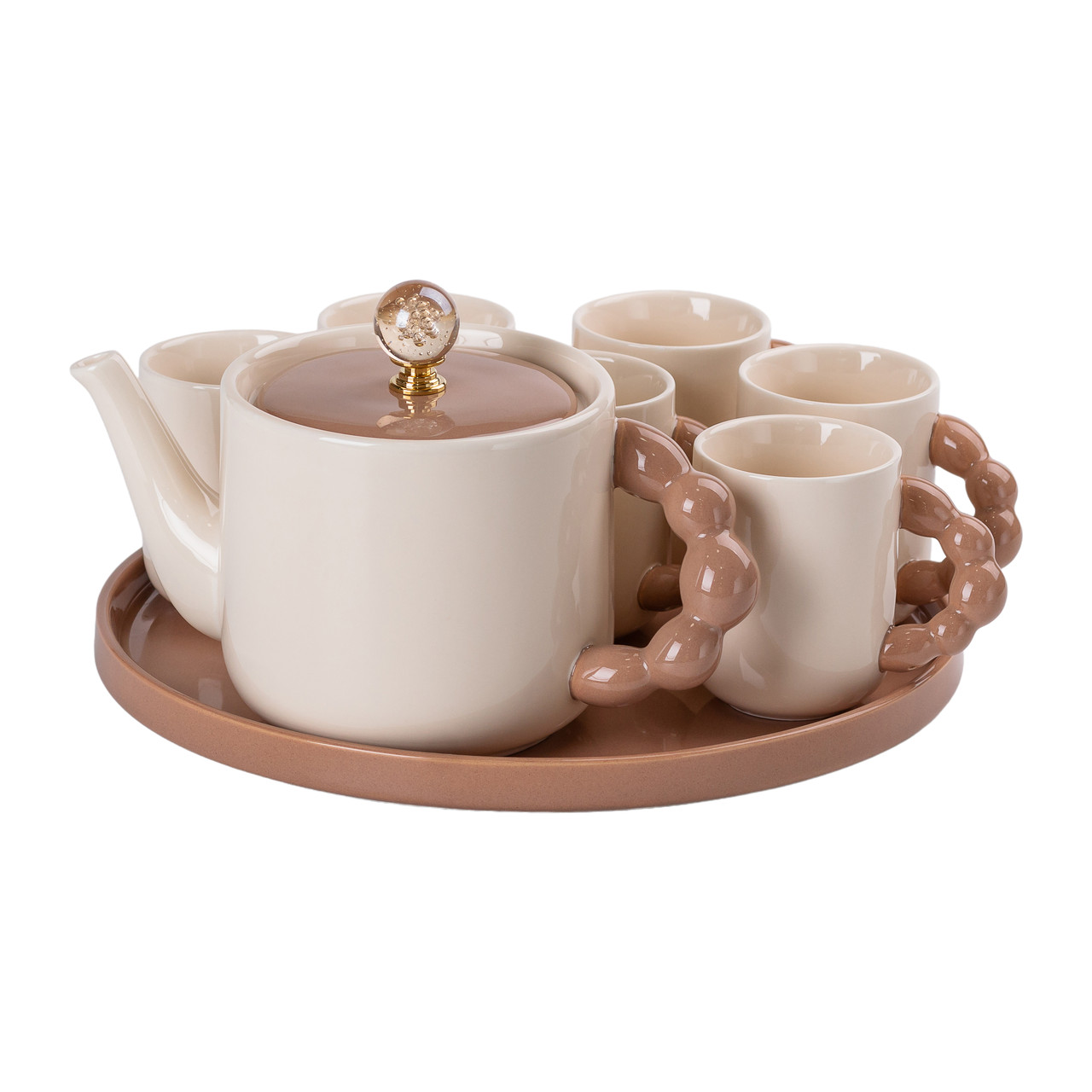 Керамічний чайний сервіз на 6 персон з чашками, чайником і тацею