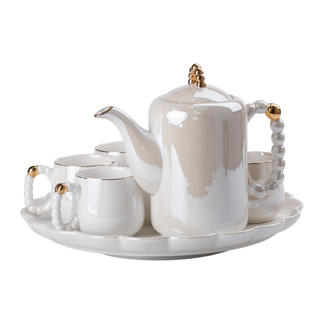 Чайний набір на 6 персон із заварювальним чайником, чайником-заварником та керамічною підставкою Білий
