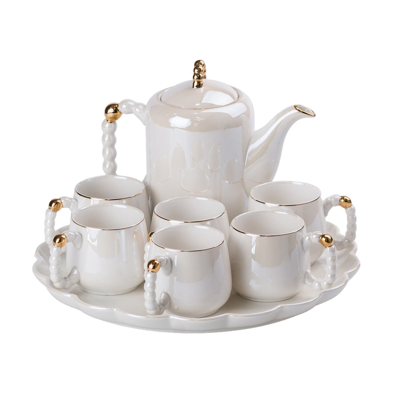 Чайний набір на 6 персон із заварювальним чайником, чайником-заварником та керамічною підставкою Білий