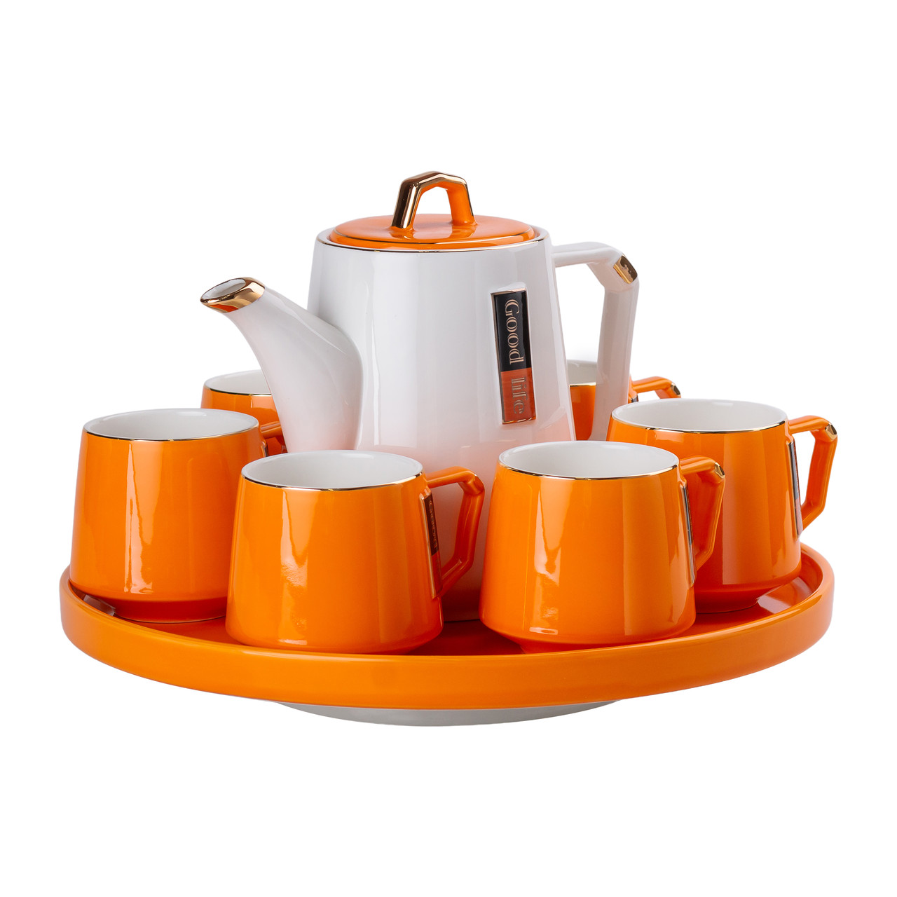 Чайний сервіз на 6 персон із керамічною підставкою Orange