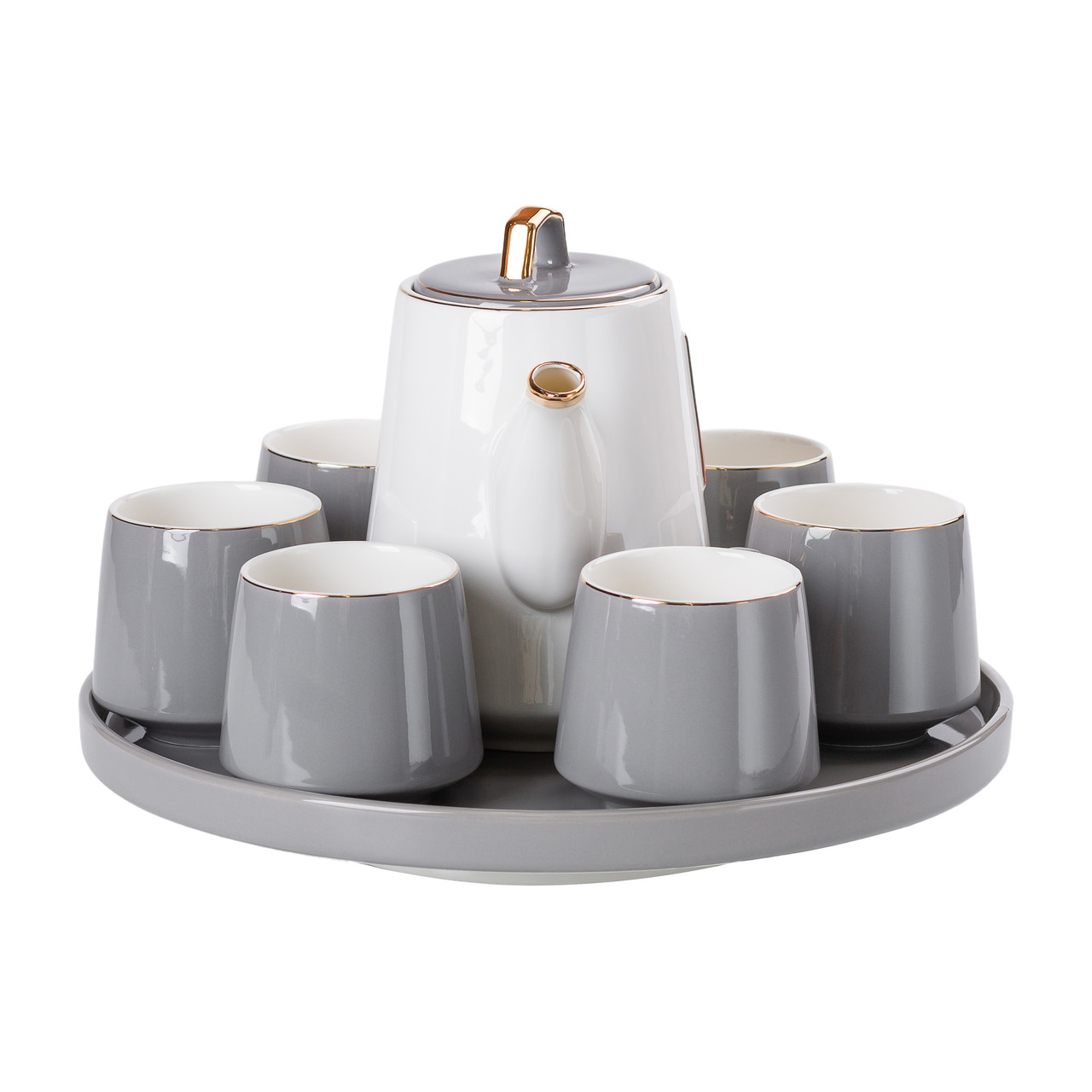 Чайний сервіз на 6 персон з керамічною підставкою, сірий.