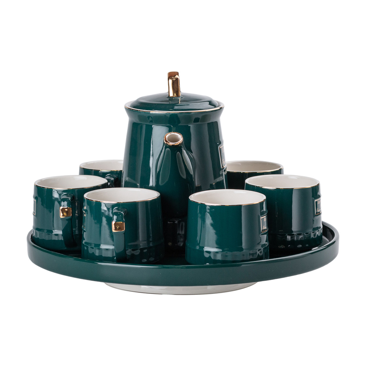 Чайний набір на 6 персон із заварювальним чайником, чайником-заварником та керамічною підставкою Зелений