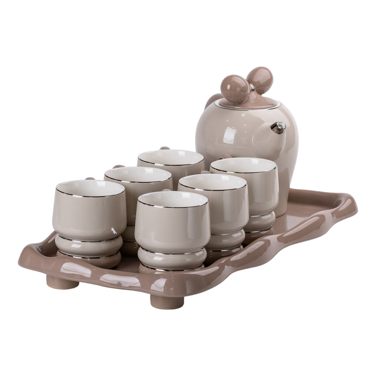 Чайний набір на 6 персон із керамічною підставкою, сірий
