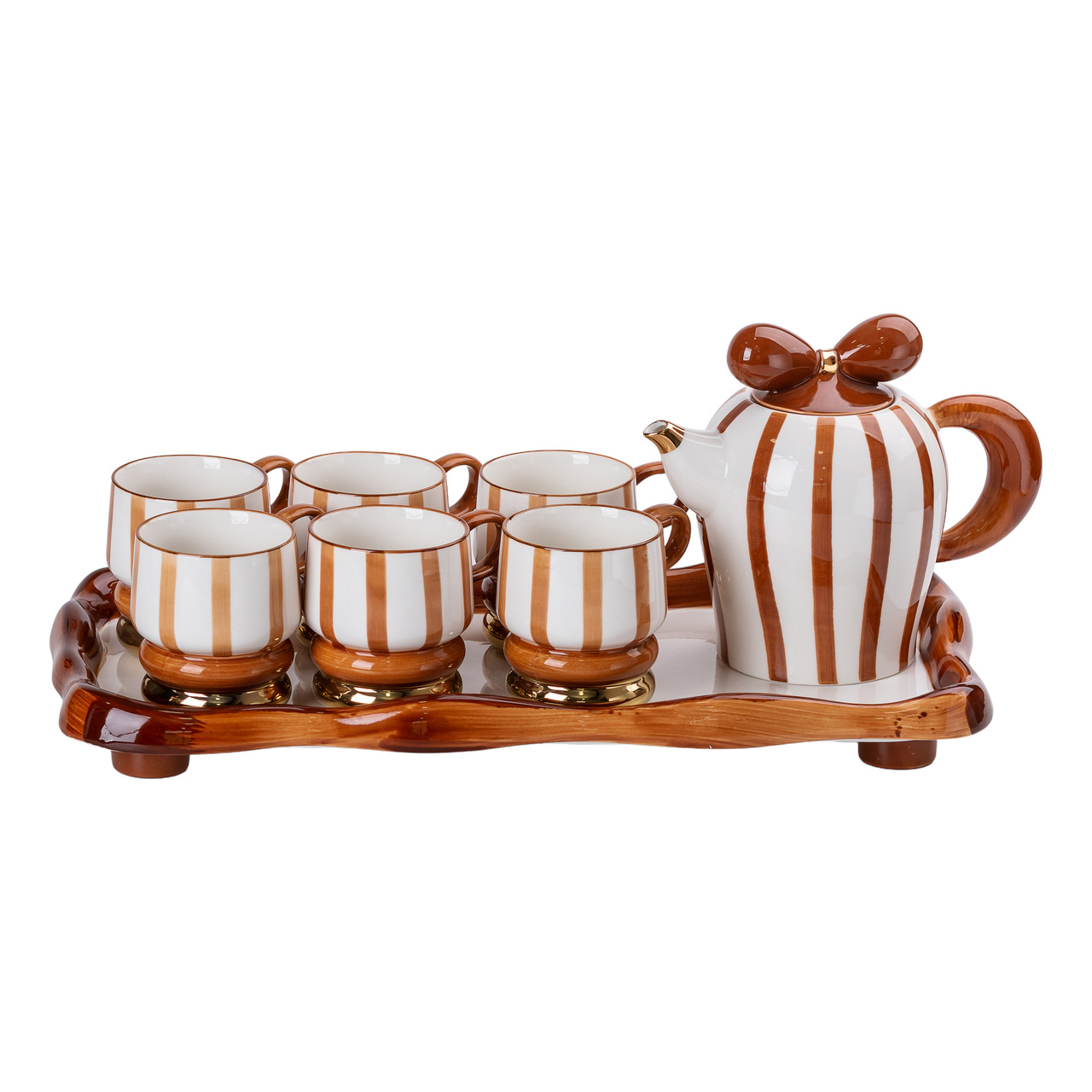 Чайний набір на 6 персон із керамічною підставкою, шоколад