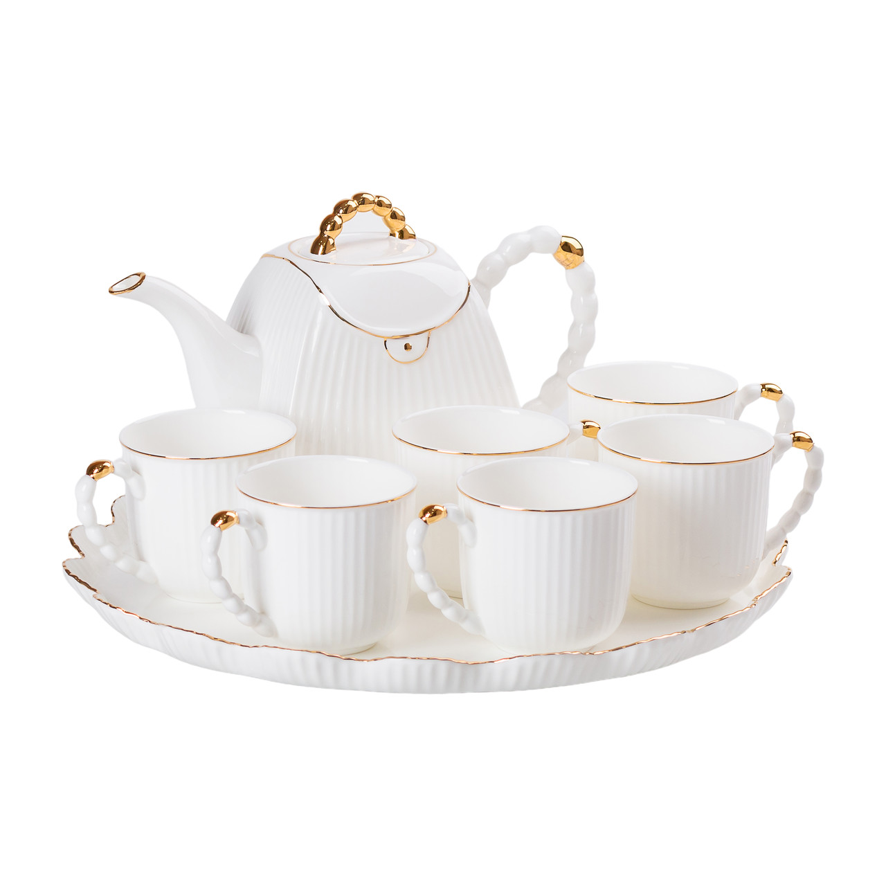 Чайний набір на 6 персон, із заварювальним чайником і підставкою, білий.