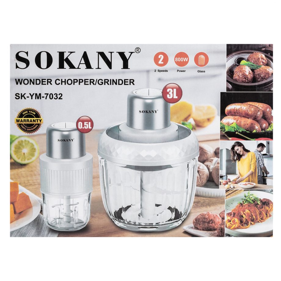Чопер подрібнювач Sokany SKYM7032B 2в1 з чашами 0.5 і 3 літри 800 Вт