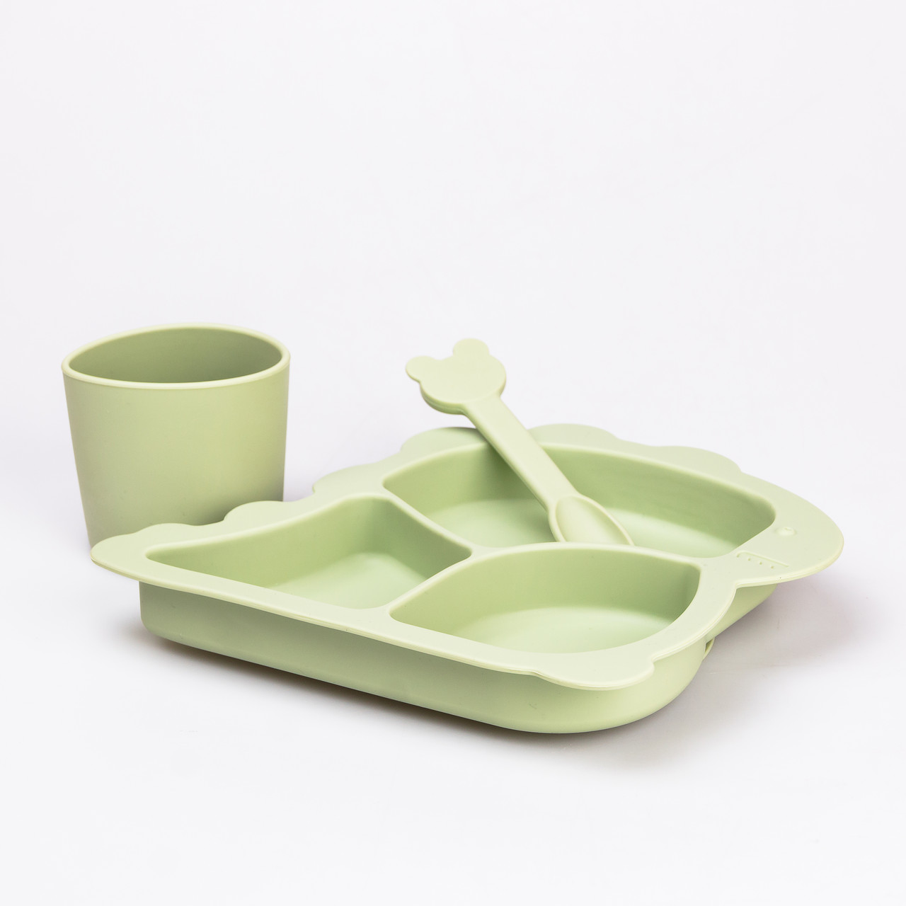 Дитячий набір силіконового посуду 3 предмети зелений