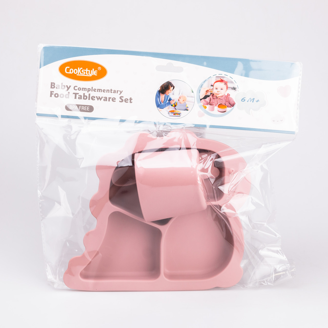 Дитячий набір силіконового посуду 3 предмети Рожевий