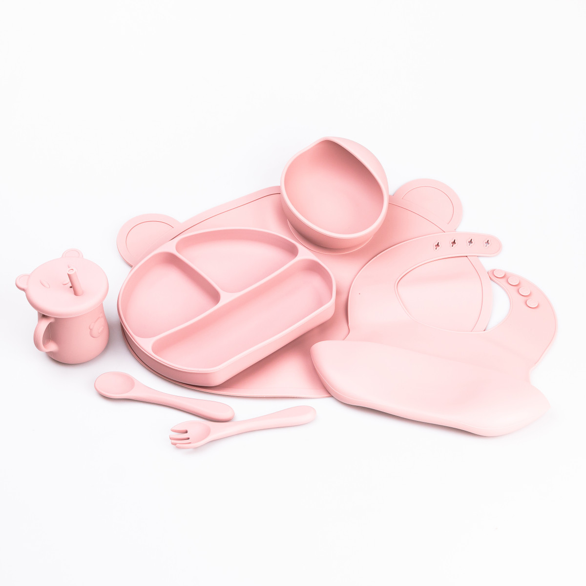 Дитячий набір силіконового посуду7 предметів Рожевий