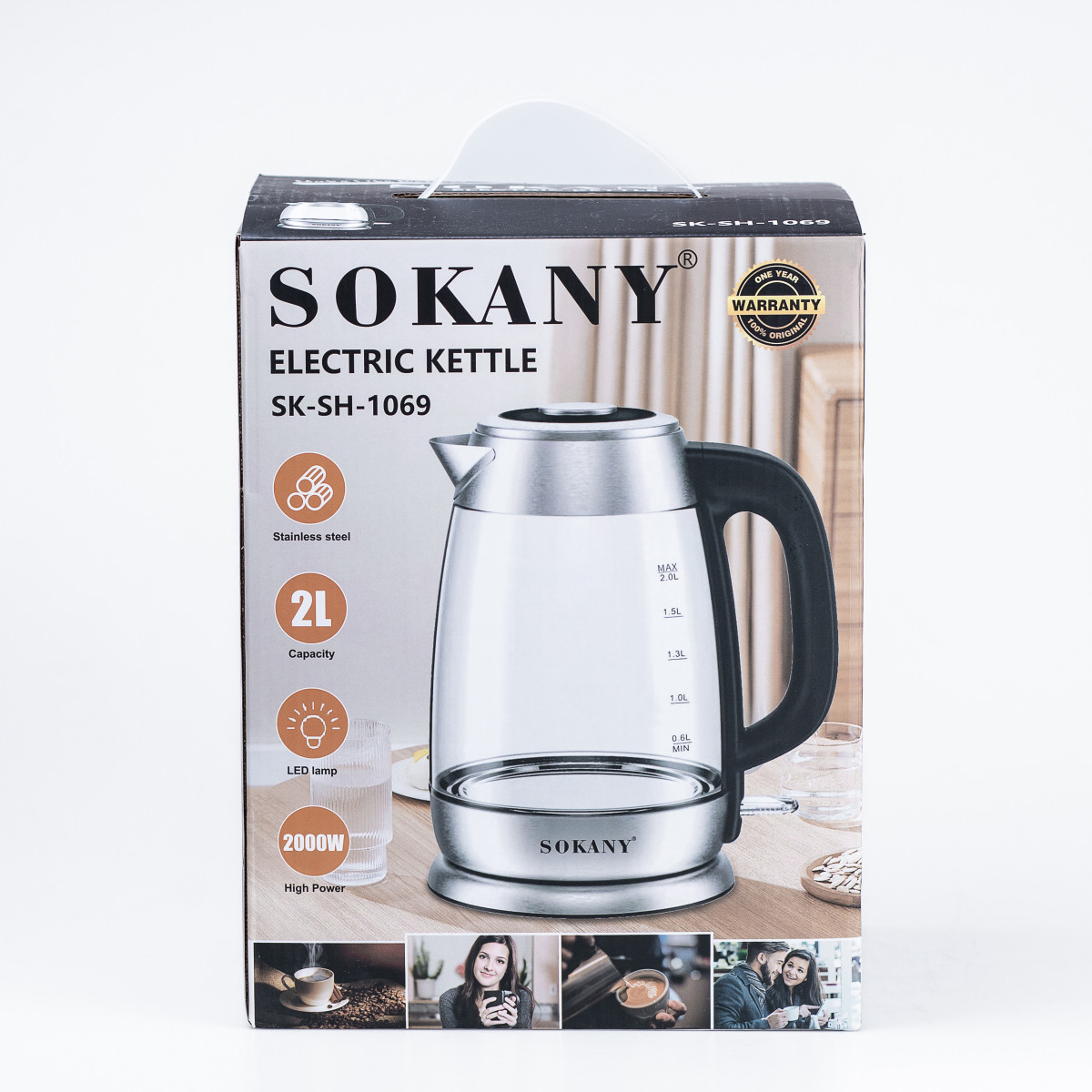 Електрочайник Sokany SK-SH-1069 Electric Kettle 2000W 2l прозорий чайник