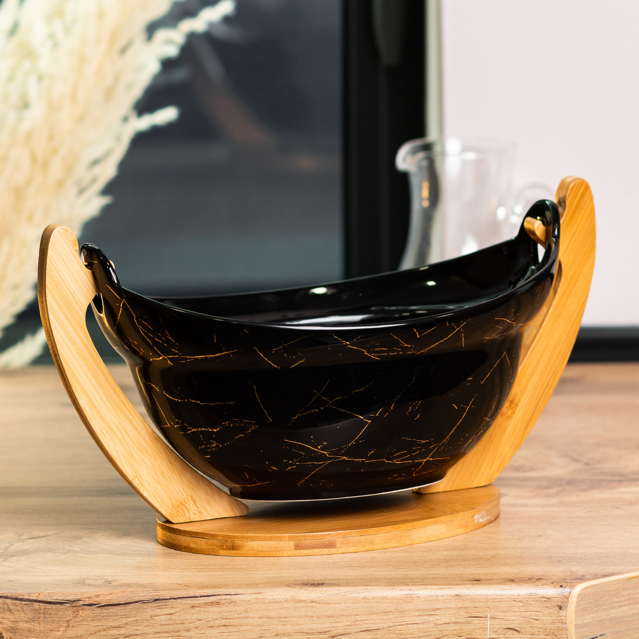 Фруктовниця керамічна 32 x 18,5 x 18 см з бамбуковою підставкою