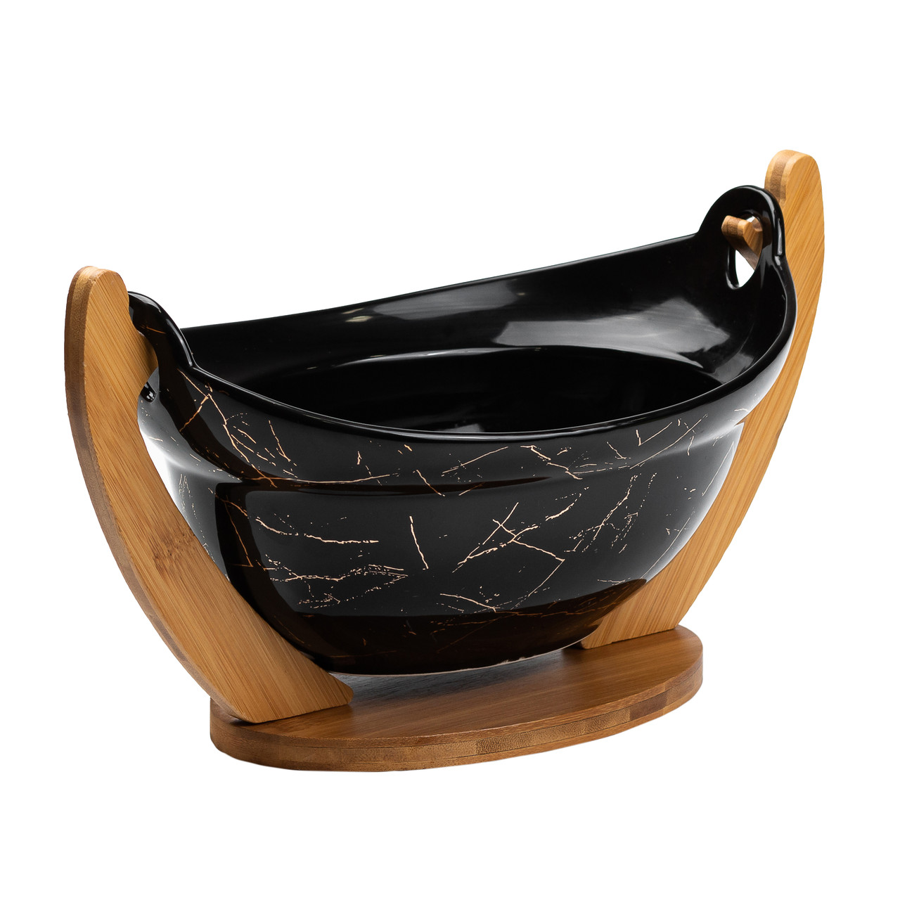 Фруктовниця керамічна 32 x 18,5 x 18 см з бамбуковою підставкою