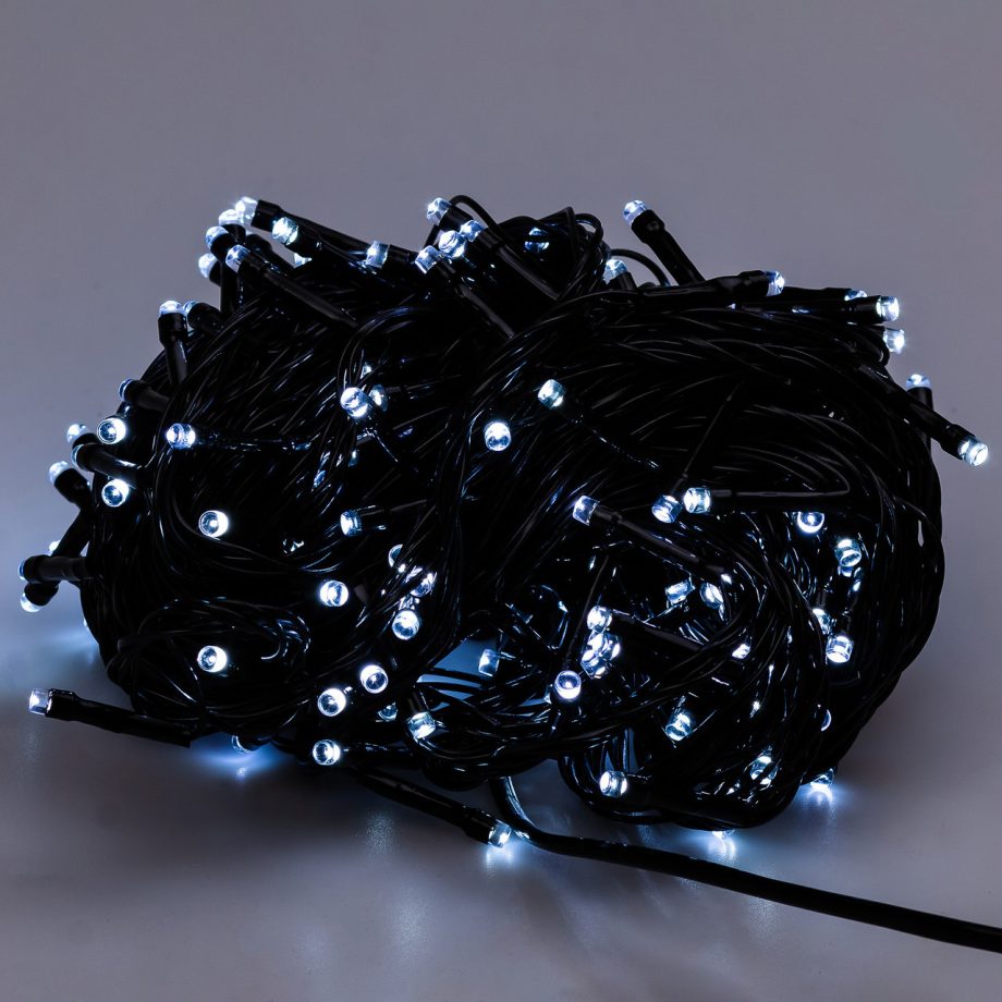 Гірлянда нитка 22 м на 218 LED лампочок світлодіодна чорний провід 8 режимів работи Білий