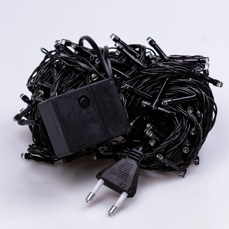 Гірлянда нитка 22 м на 218 LED лампочок світлодіодна чорний провід 8 режимів работи Білий