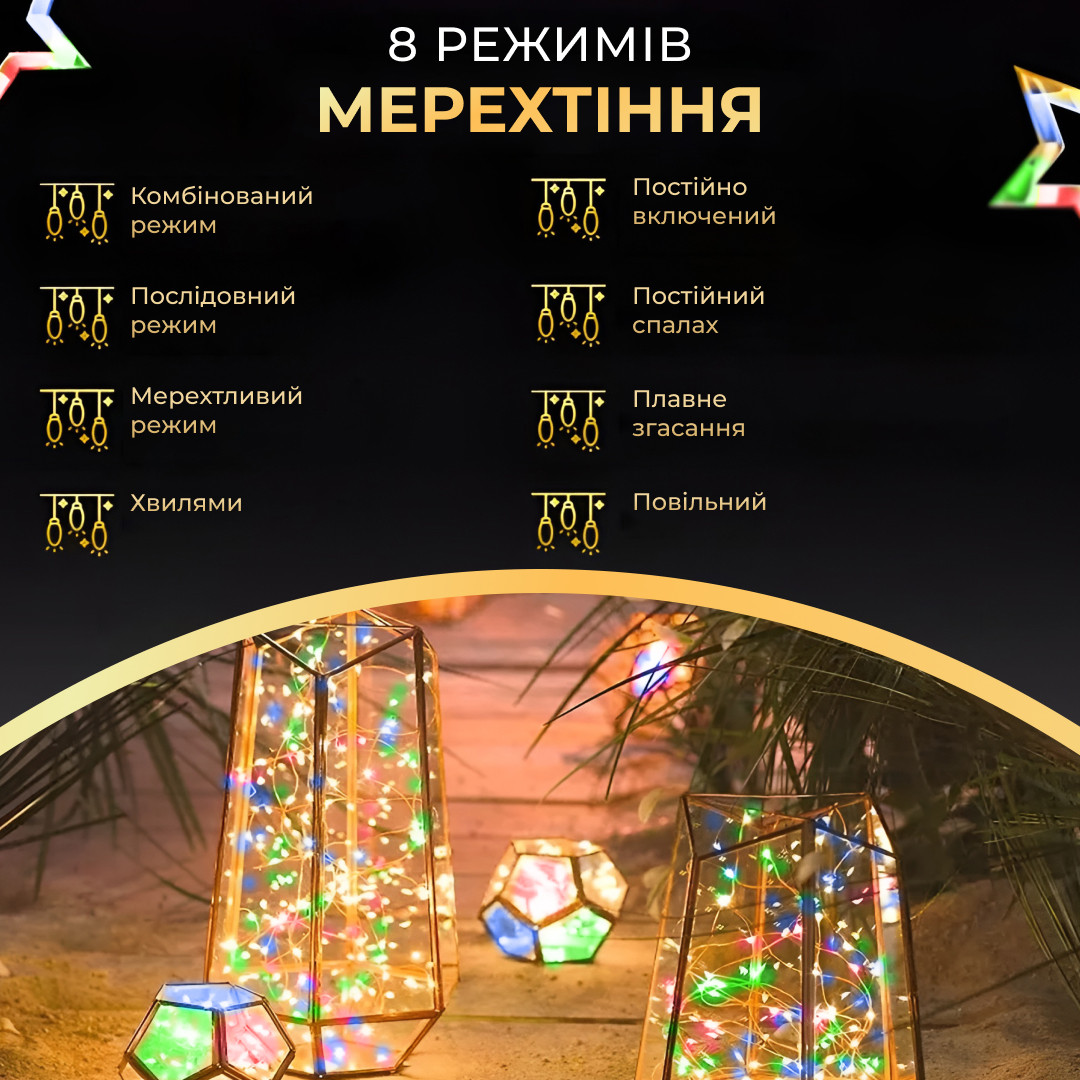 Гірлянда роса на пульті 100 метрів на 1000 led світлодіодів крапля на зеленому дроті мультиколор