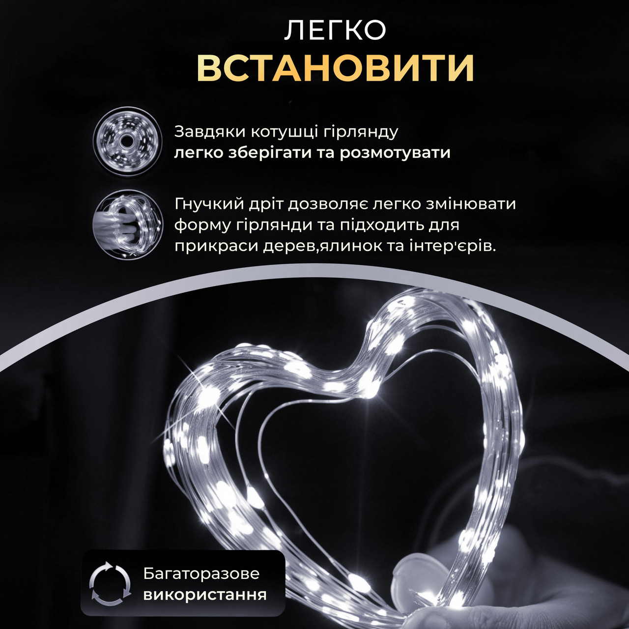 Гірлянда роса 10 метрів USB на 100 led світлодіодів крапля на зеленому дроті біла