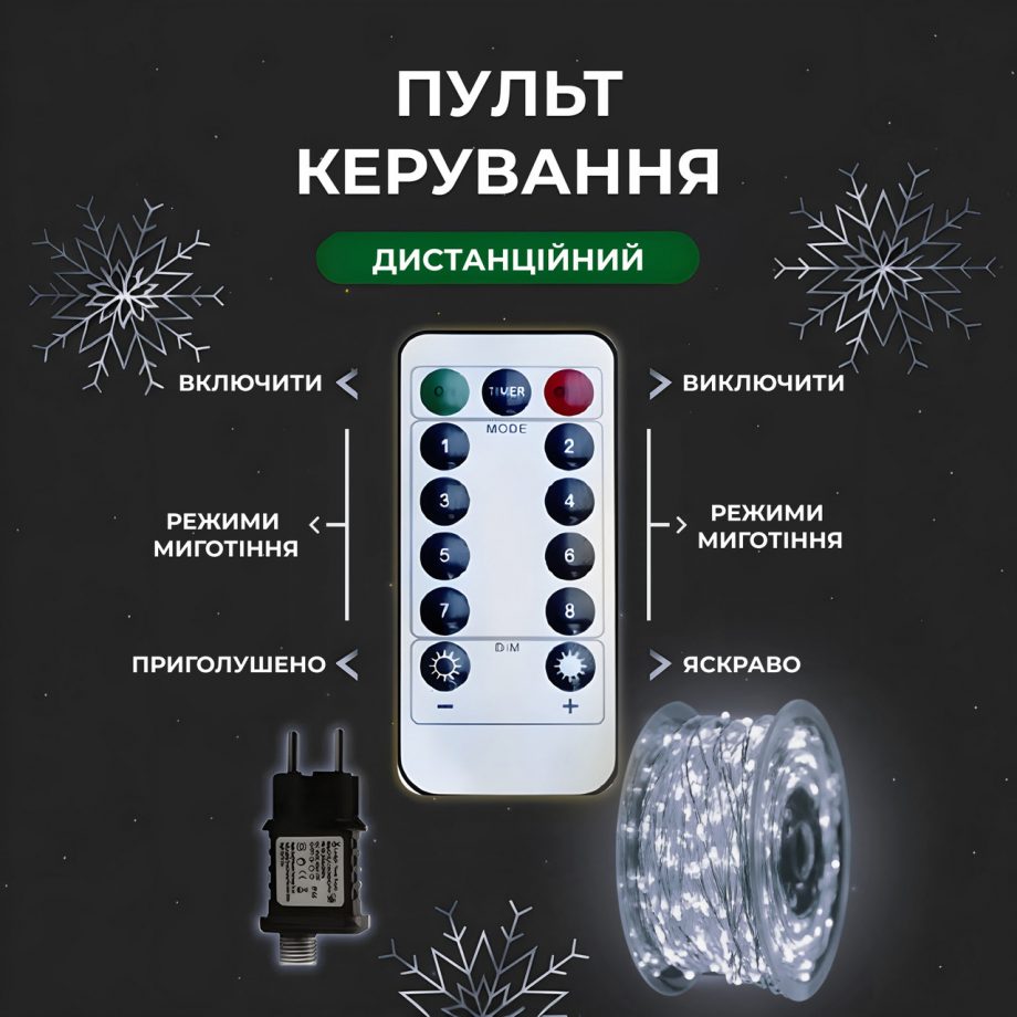 Гірлянда роса на пульті 50 метрів на 500 led світлодіодів крапля на білому дроті біла
