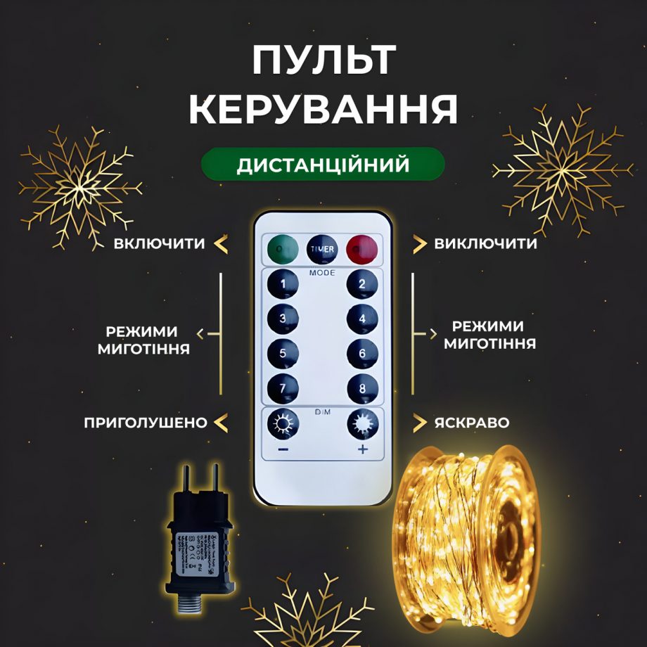 Гірлянда роса на пульті 50 метрів на 500 led світлодіодів крапля на білому дроті жовта