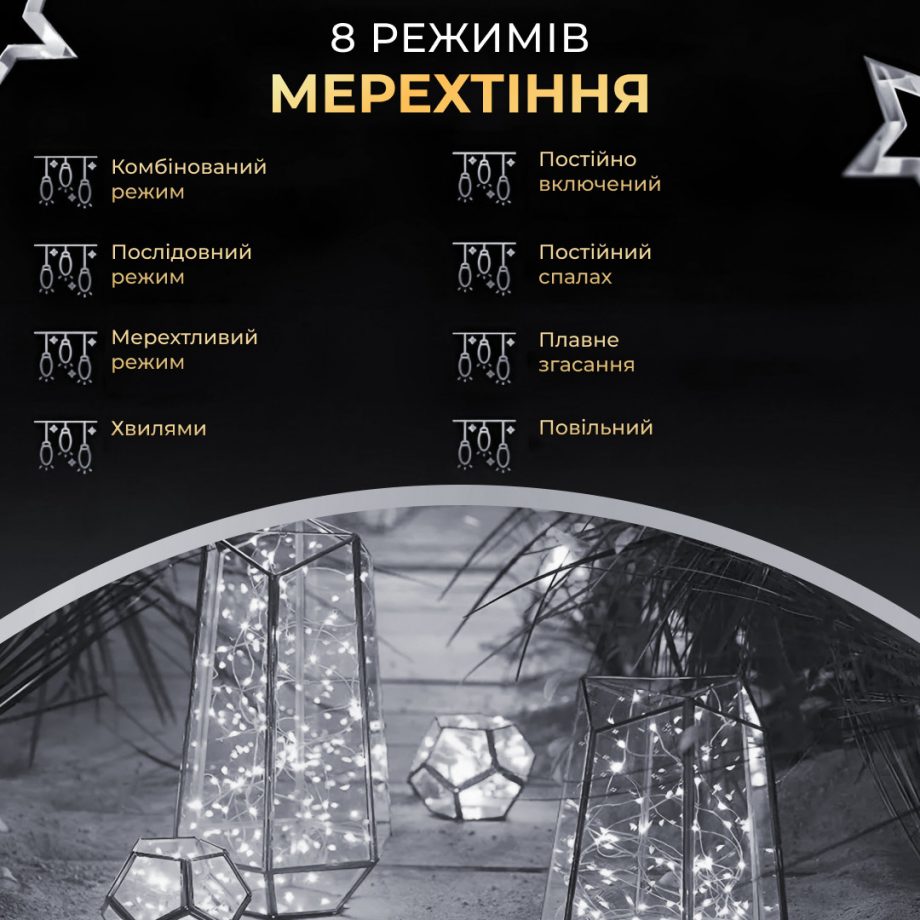 Гірлянда роса на пульті 50 метрів на 500 led світлодіодів крапля на зеленому дроті біла